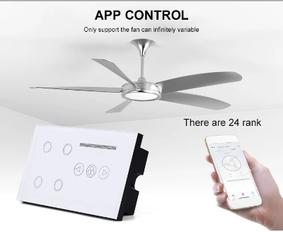 Picture of WiFi 4-Gang Smart Touch Screen Glass Panel Wall Switch with Fan Speed Control Black