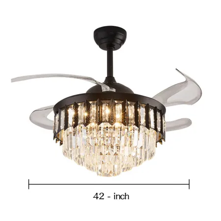 Picture of Remote Control Retractable Blades Crystal Ceiling Fan Chandelier