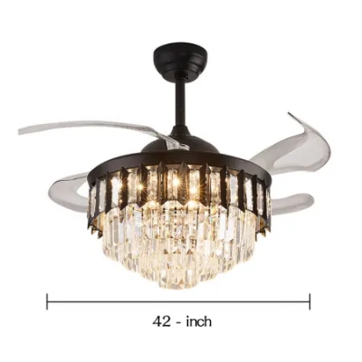 Picture of Remote Control Retractable Blades Crystal Ceiling Fan Chandelier