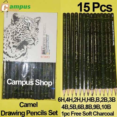 Picture of Camel High Quality Drawing Pencil ,Finest Crystalline Graphite Lead 14 Hexagonal Pencil+1pc Free Soft Charcoal
