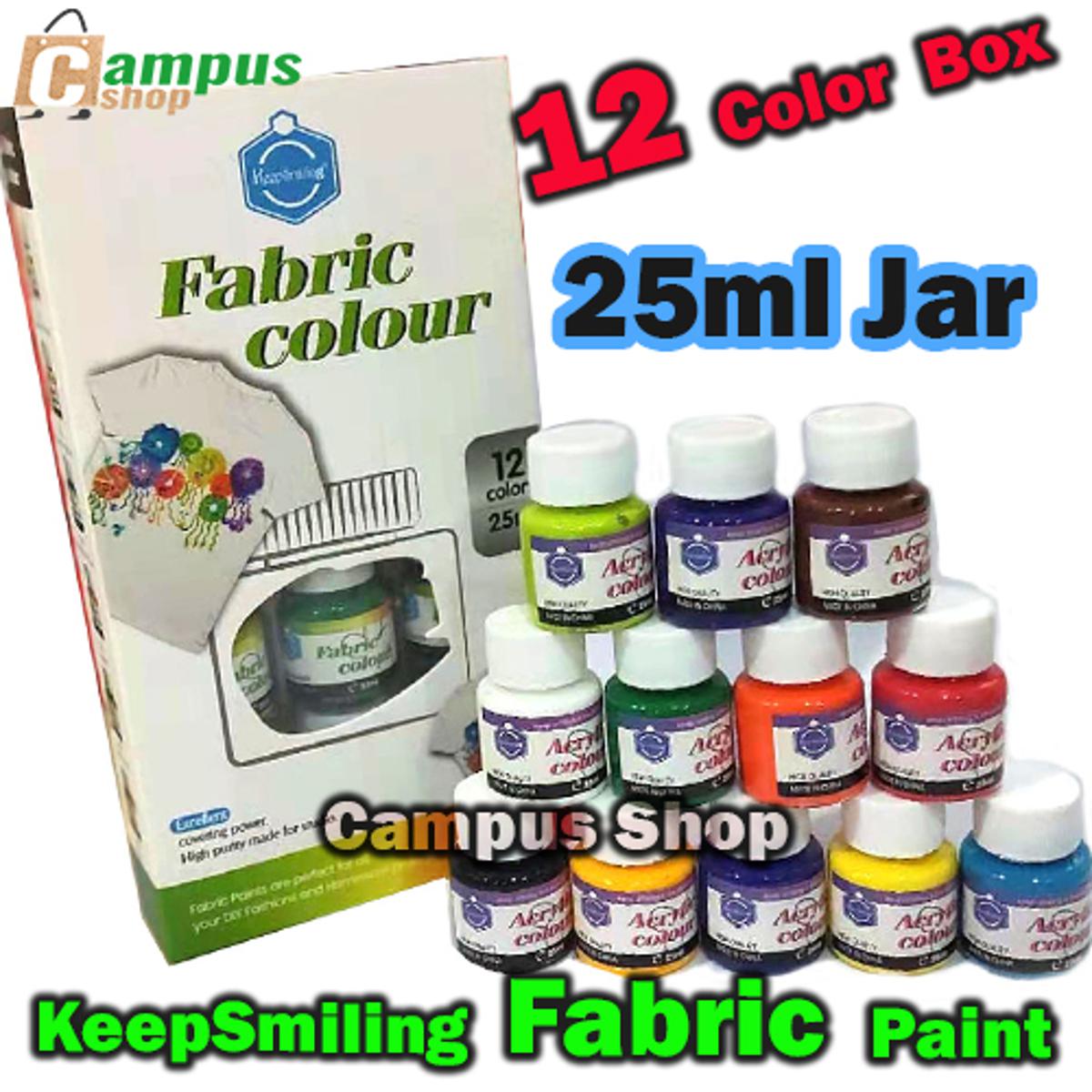 Picture of keep Smiling Fabric Color Paint 12 Colour box 25ml Jar for Artists