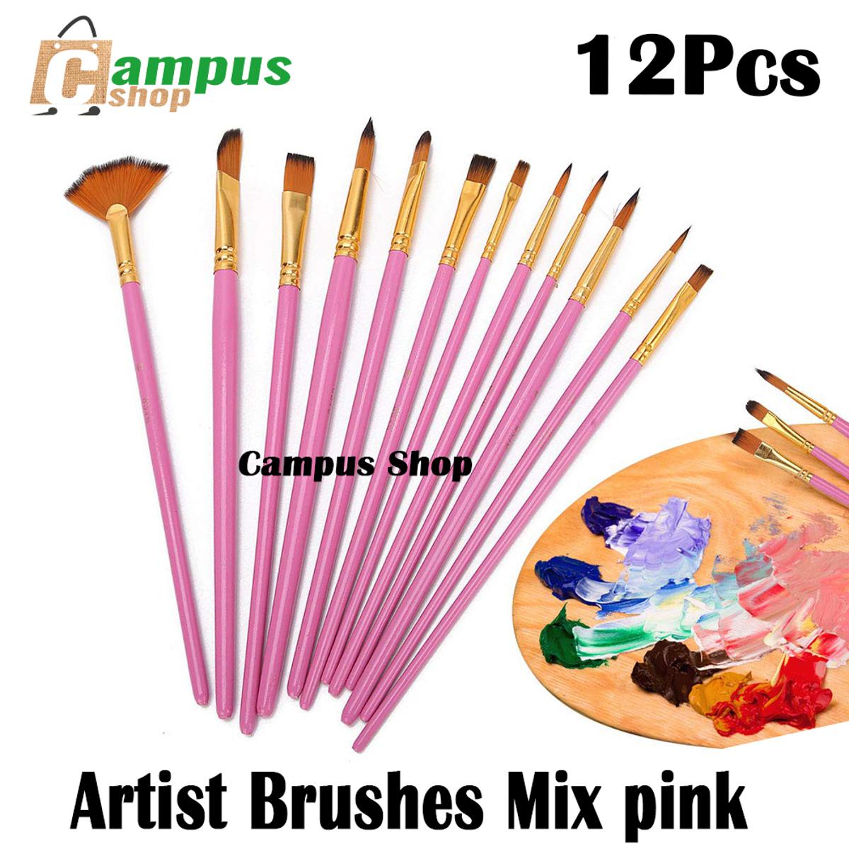 Picture of Keep Smiling Artist Brushes 12pcs Mix pink color brush set for artists - ( 12Pcs )