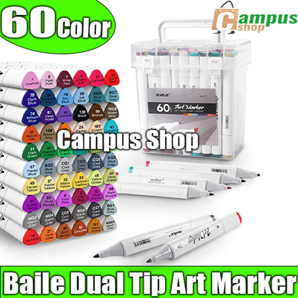 Picture of Baile Art Marker Pen Flat/Thick Tip 60 Colours Box for Artists .