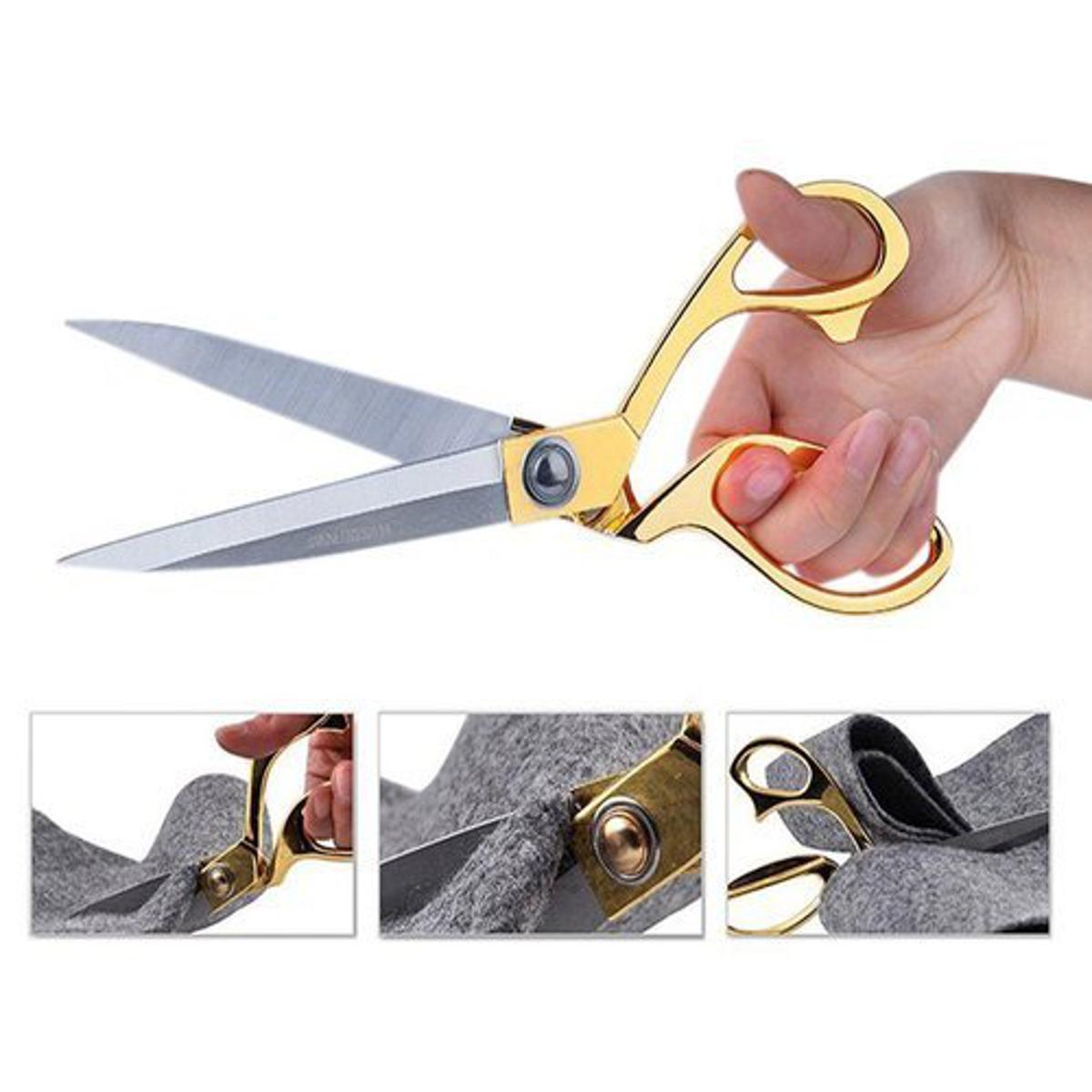 Picture of Stainless Steel Sharp Tailor Scissors for Clothing Dressmaking Shears Fabric Craft Cutting Adjustable Kitchen Scissors, Gold (9.5'')