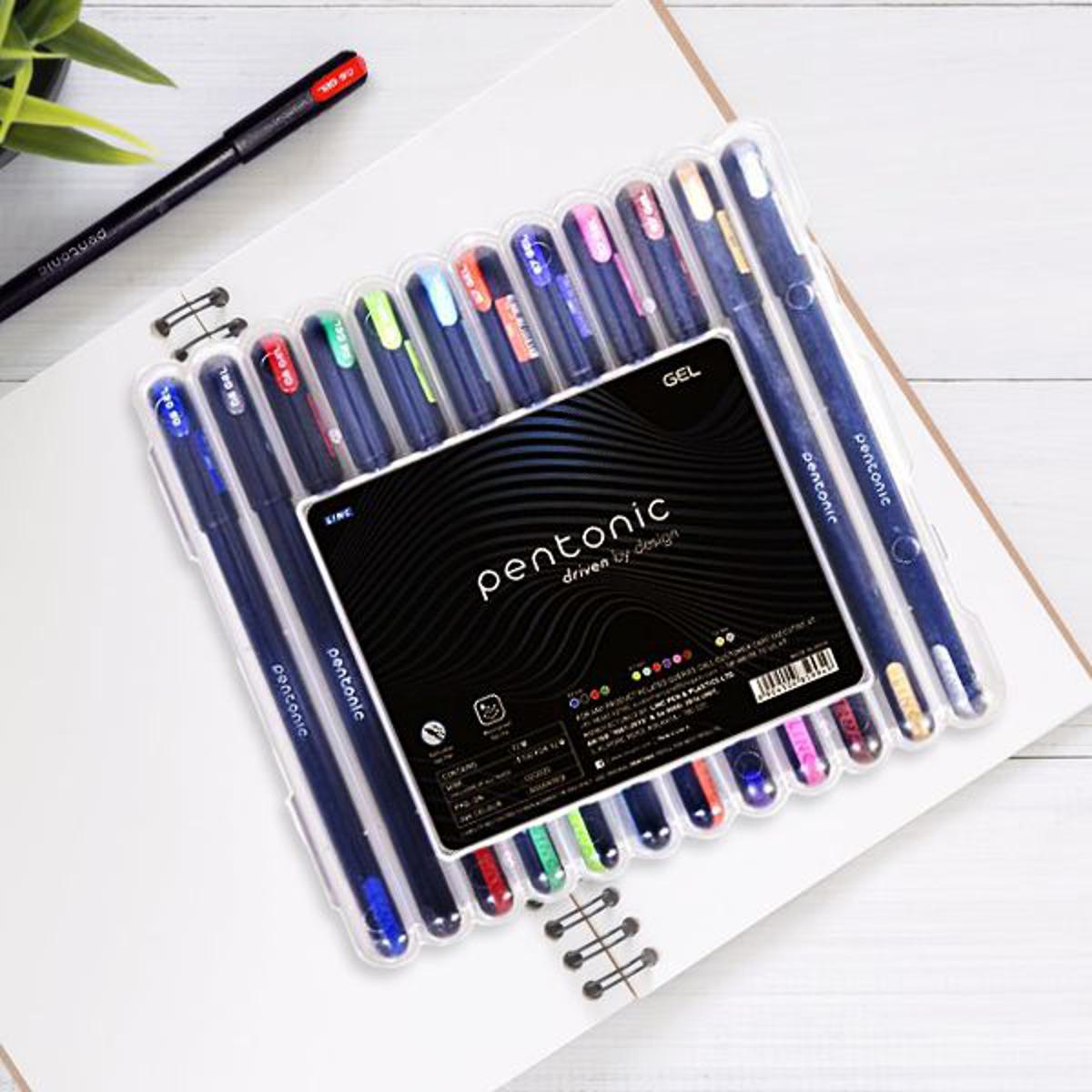 Picture of Pentonic Multicolor Gel Pen With Hard Box Case (0.6 mm-1.0 mm, Black Body, 12 Pcs Set)