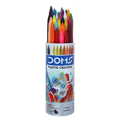 Picture of Doms 28 Shades Erasable Plastic Crayons Round Tin Box | Smooth & Even Shading | Bright & Playful Colors | Free Eraser Inside | Non-Toxic & Safe For Childrens | Pack of 1