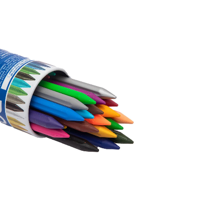 Picture of Doms 28 Shades Erasable Plastic Crayons Round Tin Box | Smooth & Even Shading | Bright & Playful Colors | Free Eraser Inside | Non-Toxic & Safe For Childrens | Pack of 1