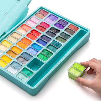 Picture of HIMI Twin Cup Jelly Gouache Paint Set, 48 Colors 12g, Jelly Cup Design, Non Toxic Paint for Canvas and Paper, Art Supplies for Professionals (Green Case) Visit the HIMI Store