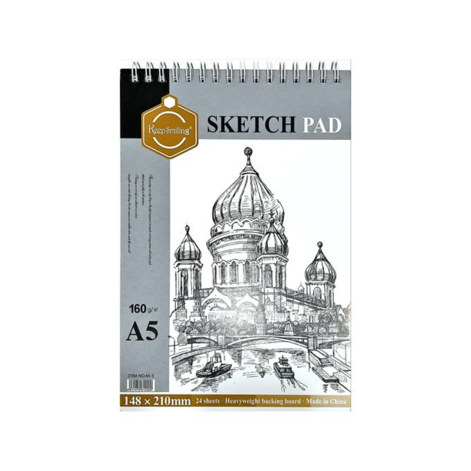 Picture of Keep Smiling Bloc Papier Dessin et Sketching Spiral - Sketch Pad A5 160 g/m² - 24 Feuilles