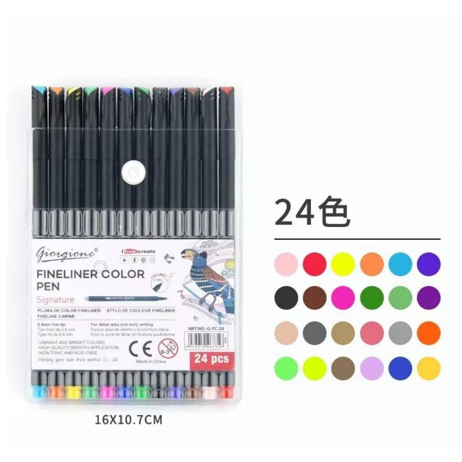 Picture of Giorgione Fineliner Pen Set 0.4mm Tip 24 Colors