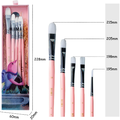 Picture of HIMI Little Bird Paint Brushes Set 5 Pcs for Acrylic Oil Gouache Paint
