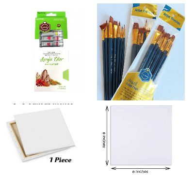 Picture of Combo Package,keep smiling acrylic 6ml 12colors,(6/6),(8/8) 2pcs canvas and 7pcs Brush set for painting