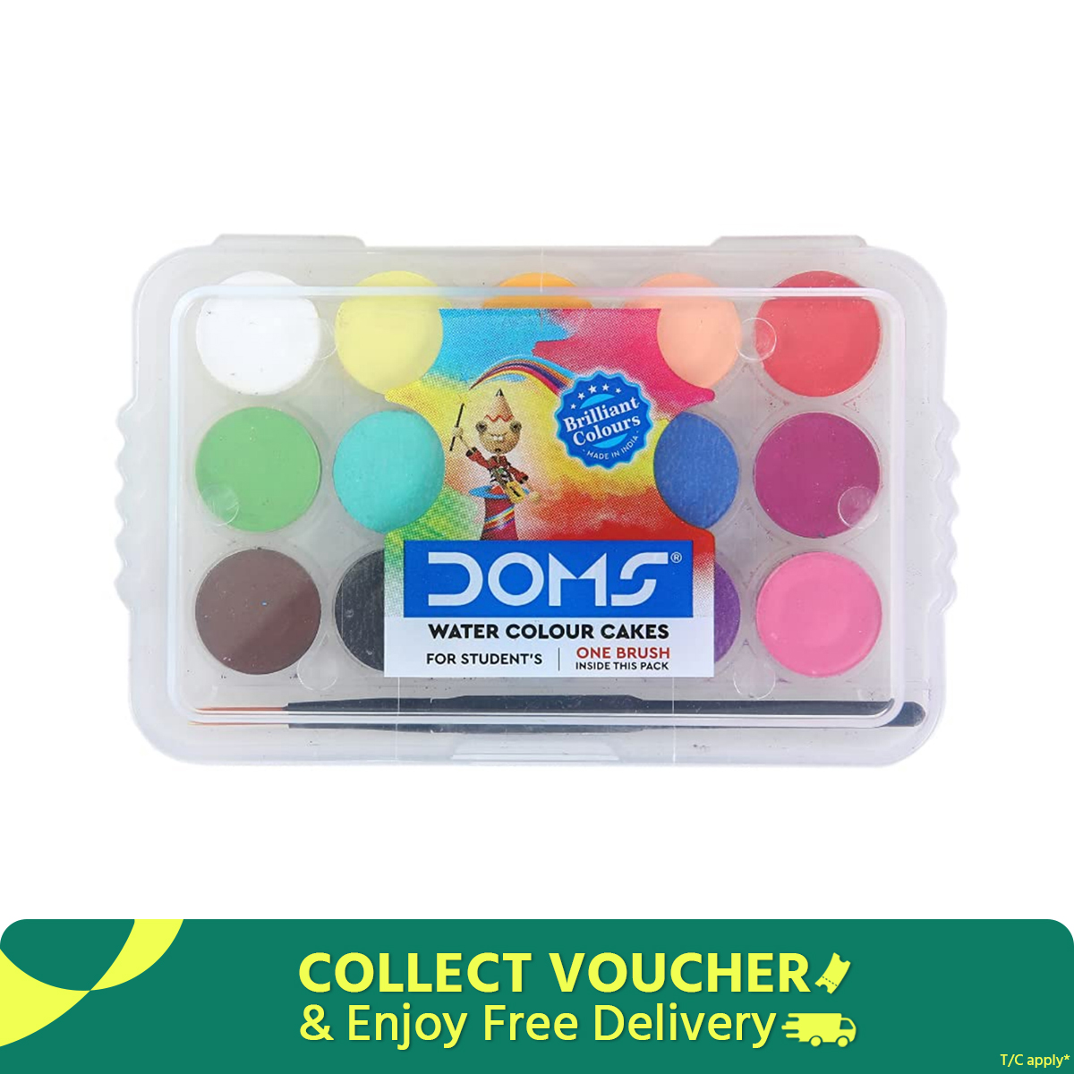 Picture of Doms Non-Toxic 15mm Water Colour Cake Set with Paint Brush and Plastic Case