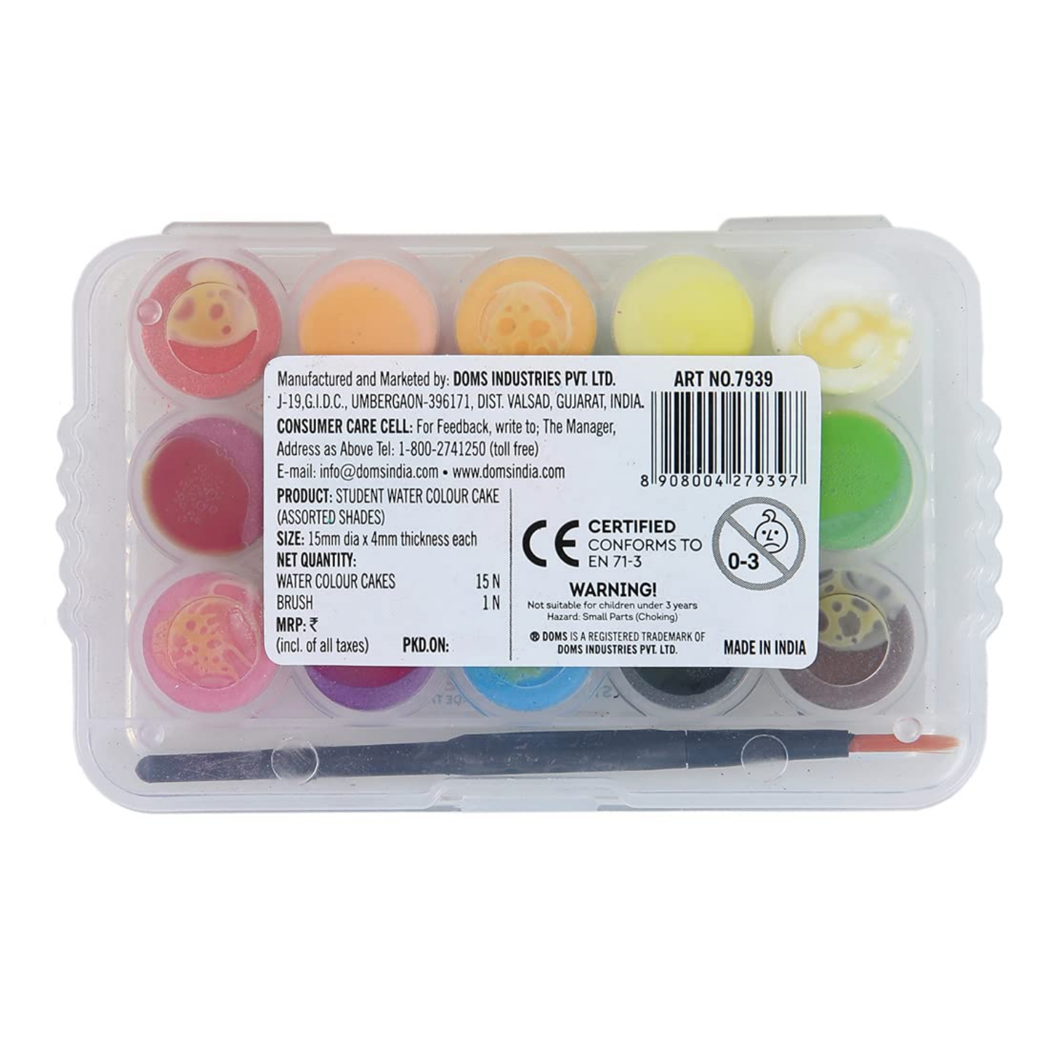Picture of Doms Non-Toxic 15mm Water Colour Cake Set with Paint Brush and Plastic Case