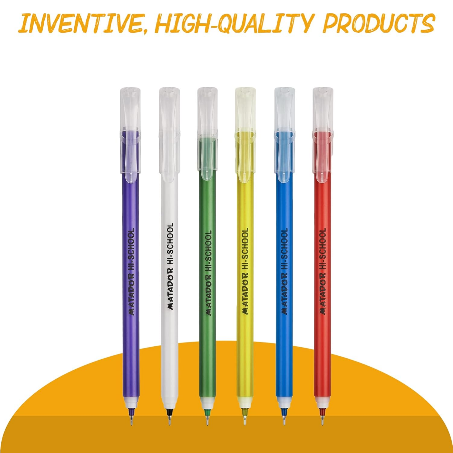 Picture of Matador HI-SCHOOL Ballpen, Fine-Point (0.6 mm), Black Ink, 6 different Colorful Bodies, Round Barrel Design, Smooth & Instant Writing (12pcs )