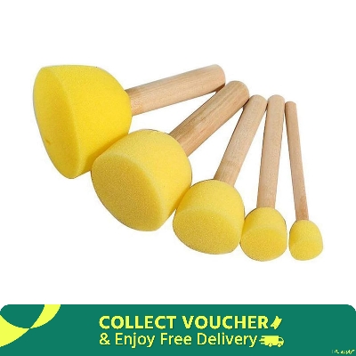 Picture of Set of 5 Pcs Round Stencil Sponge Dabber with Wooden Handle Foam Brush Furniture Art Crafts Painting Tool Supplies Painting Stippler Set DIY