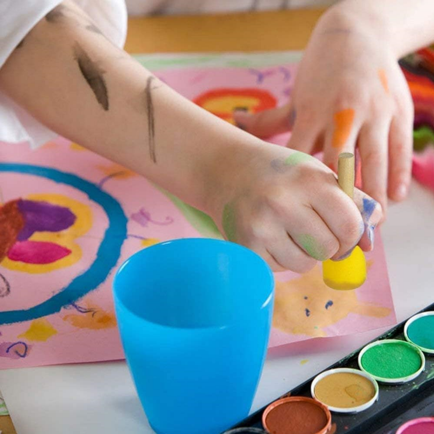 Picture of Set of 5 Pcs Round Stencil Sponge Dabber with Wooden Handle Foam Brush Furniture Art Crafts Painting Tool Supplies Painting Stippler Set DIY