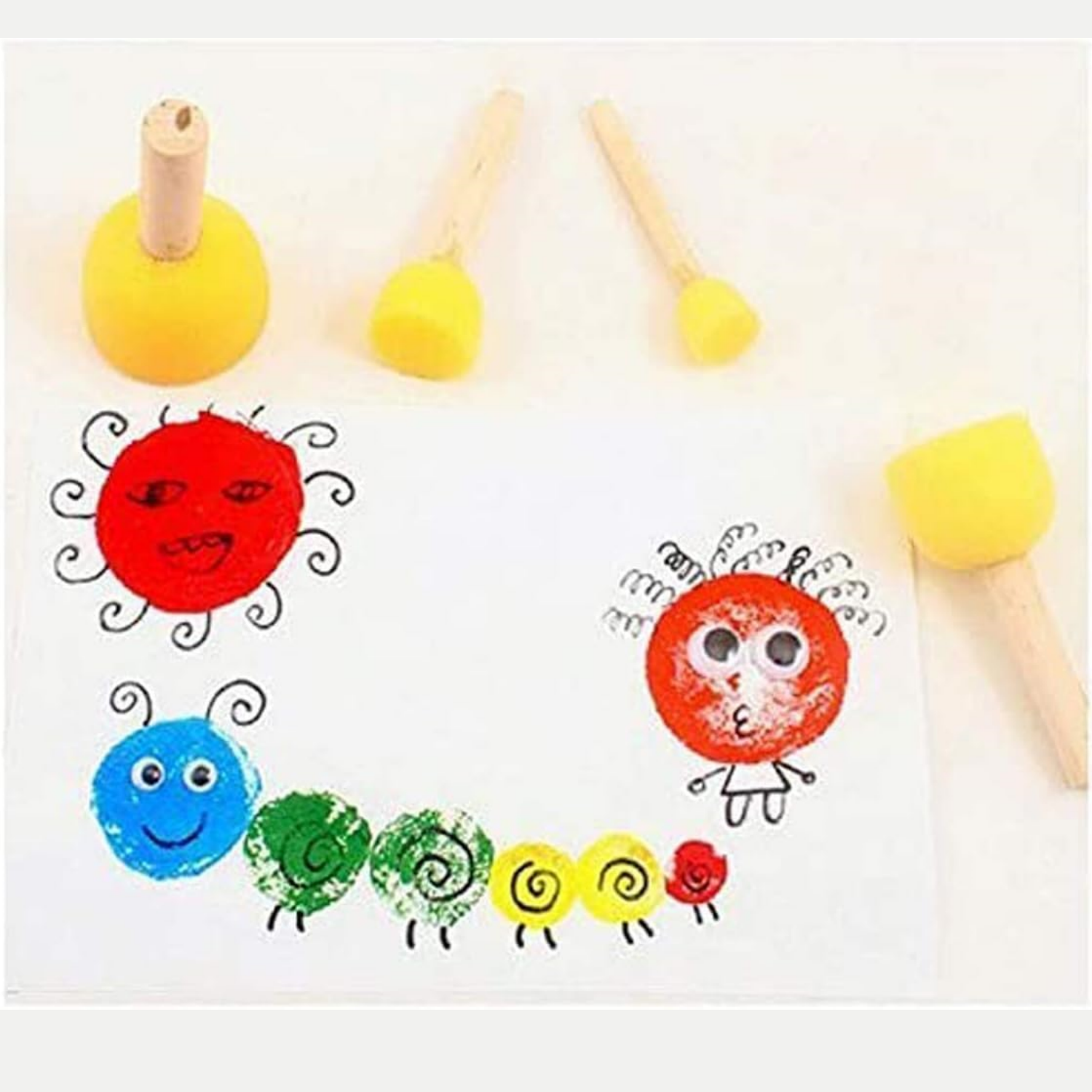 Picture of Set of 5 Pcs Round Stencil Sponge Dabber with Wooden Handle Foam Brush Furniture Art Crafts Painting Tool Supplies Painting Stippler Set DIY