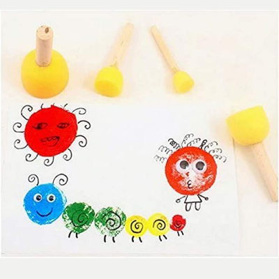 Picture of Set of 5 Pcs Round Stencil Sponge Dabber with Wooden Handle Foam Brush Furniture Art Crafts Painting Tool Supplies Painting Stippler Set DIY