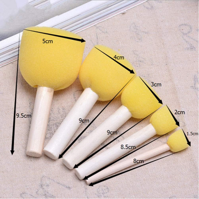 Picture of Set of 5 Pcs Round Stencil Sponge Dabber with Wooden Handle Foam Brush Furniture Art Crafts Painting Tool Supplies Painting Stippler Set DIY