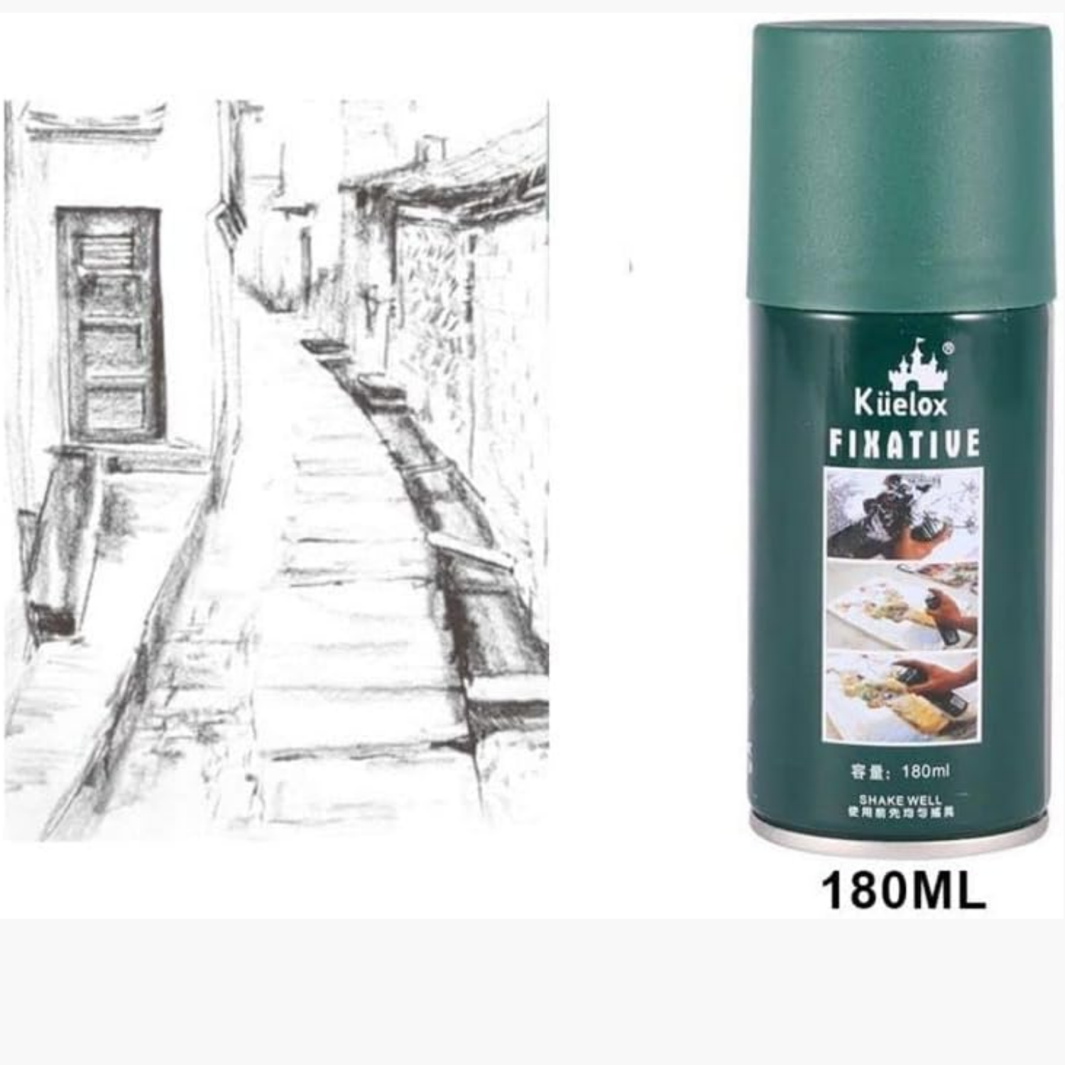 Picture of Kuelox pastel/charcoal & pencil drawings fixative (180ml) for pinting, drawing - multi color
