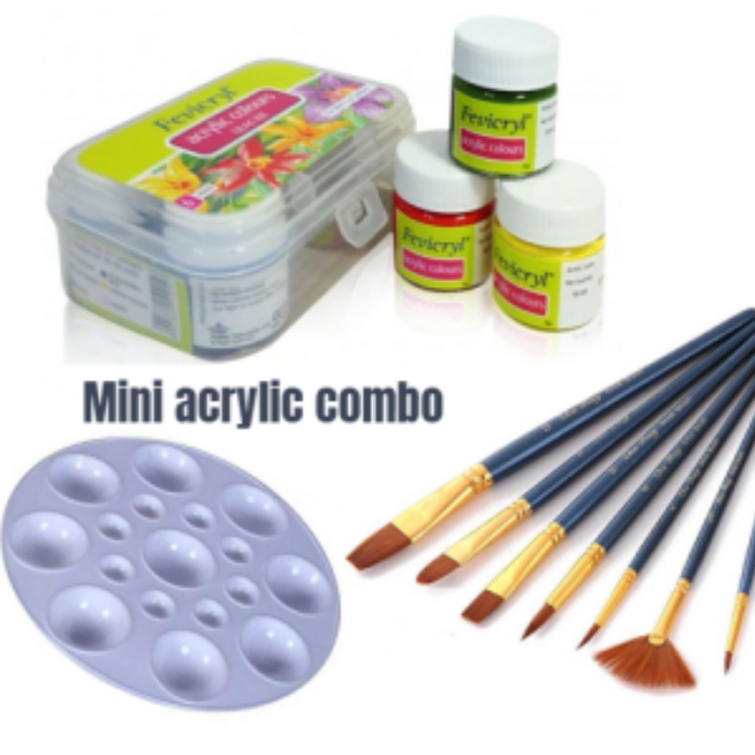 Picture of Acrylic Colors 10ml, 6 Shades/Colour Painting 7pcs Brush Set/Artist Color Mixing Square Palette 1pcs