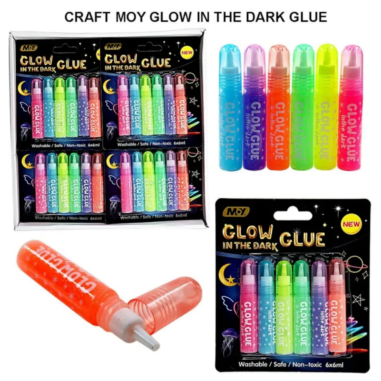 Picture of VINTAGER Multipurpose Glitter Water Glue/color Drawing Glitter Dries Fast, Glow in the Dark Glue | Easily Applied on Multiple Surfaces (Pack of 6)