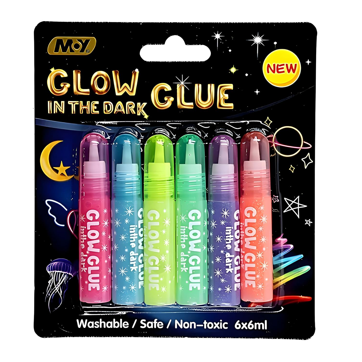 Picture of VINTAGER Multipurpose Glitter Water Glue/color Drawing Glitter Dries Fast, Glow in the Dark Glue | Easily Applied on Multiple Surfaces (Pack of 6)