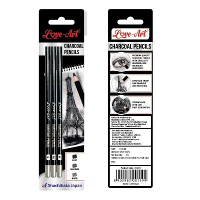 Picture of Artline Charcoal Pencils Pack of 3 (Hard, Medium and Soft)