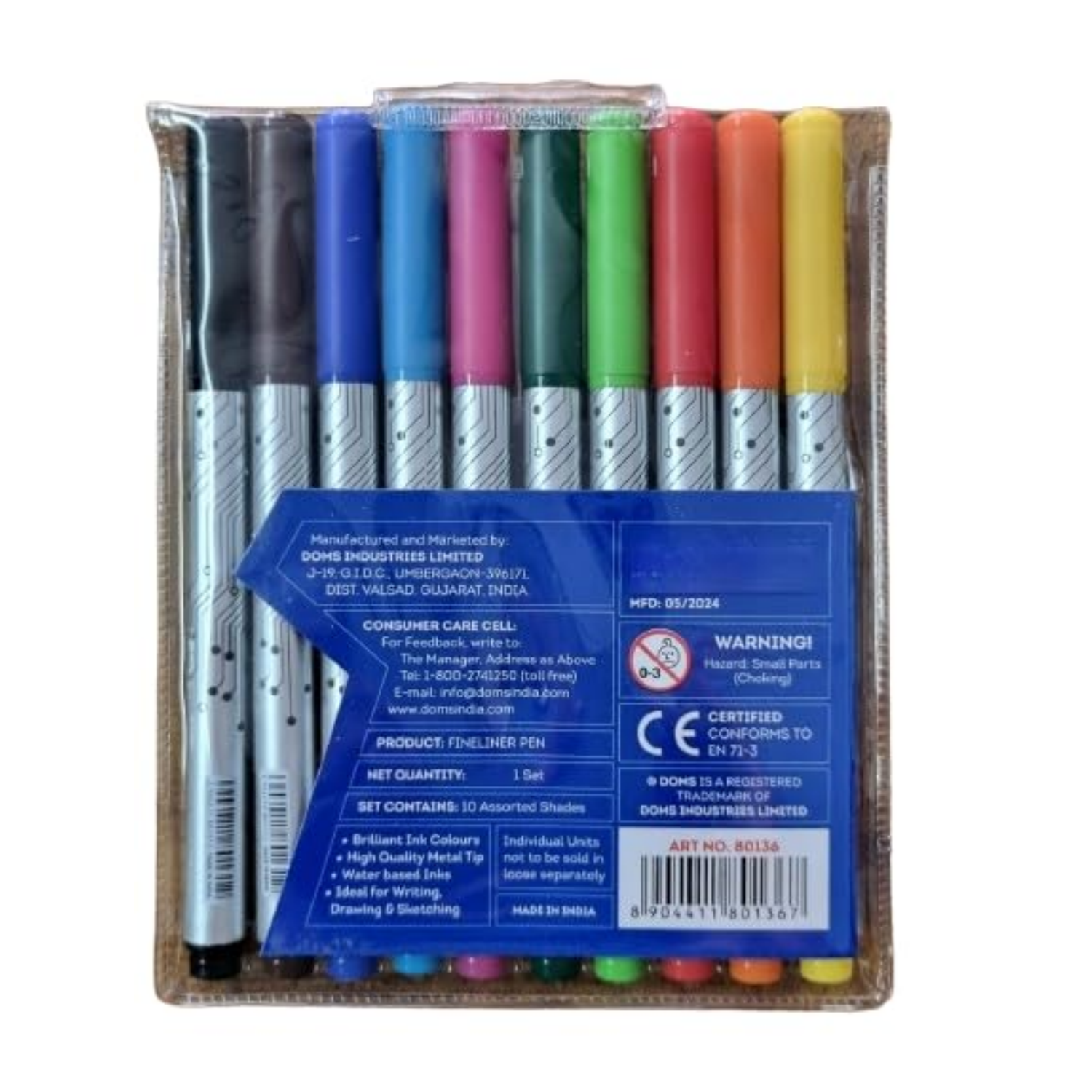 Picture of Doms F9 Liner Set of 10 Assorted Shades| 0.5 mm Unique Push Resistant Metal Tip| Water Based Ink| Ideal For Writing, Drawing & Sketching