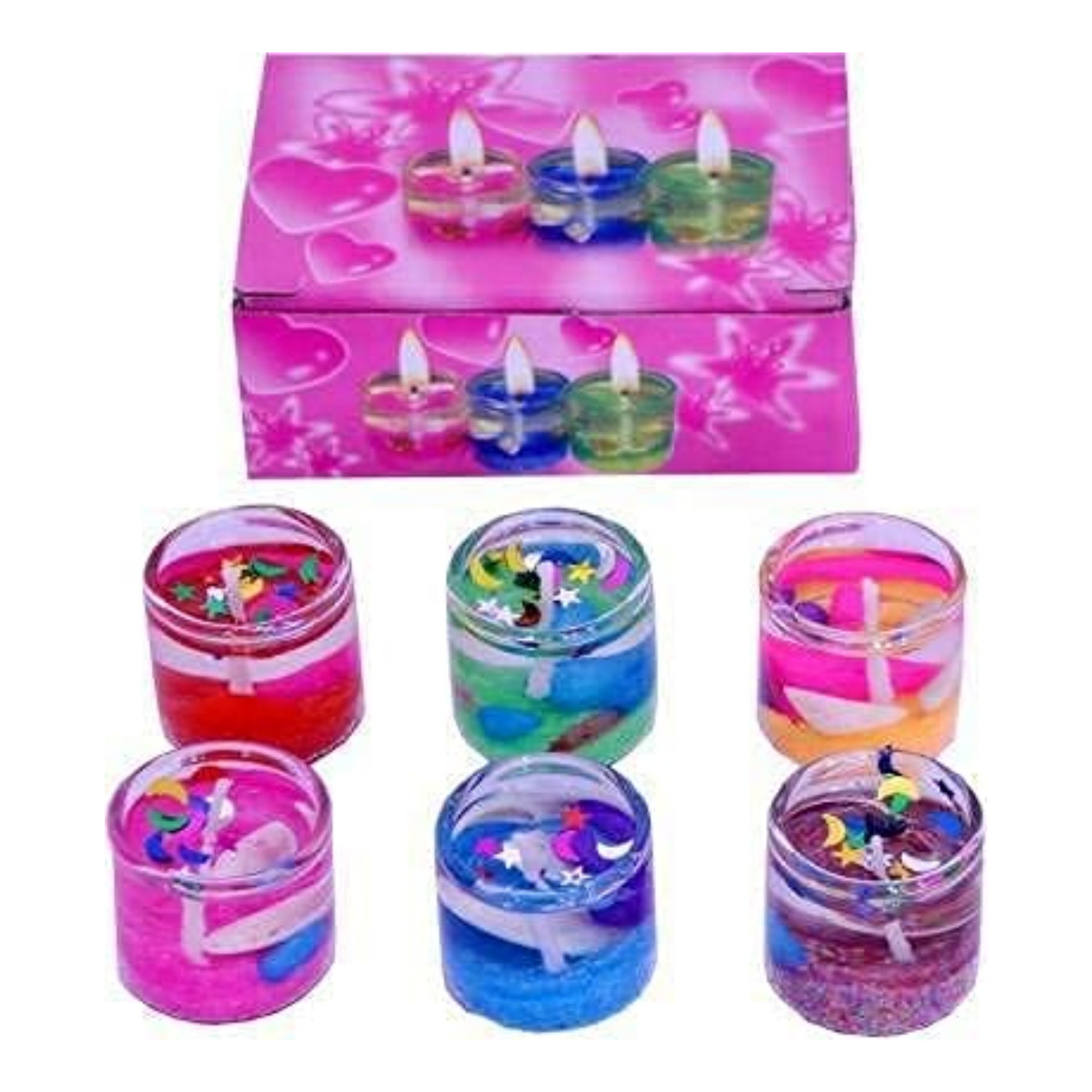 Picture of Small Multicolour Decorated Mini Cute Little Glass Jelly Gel Candles for Home Décor Diwali Decoration, Spa, Birthdays, Party, Festivals