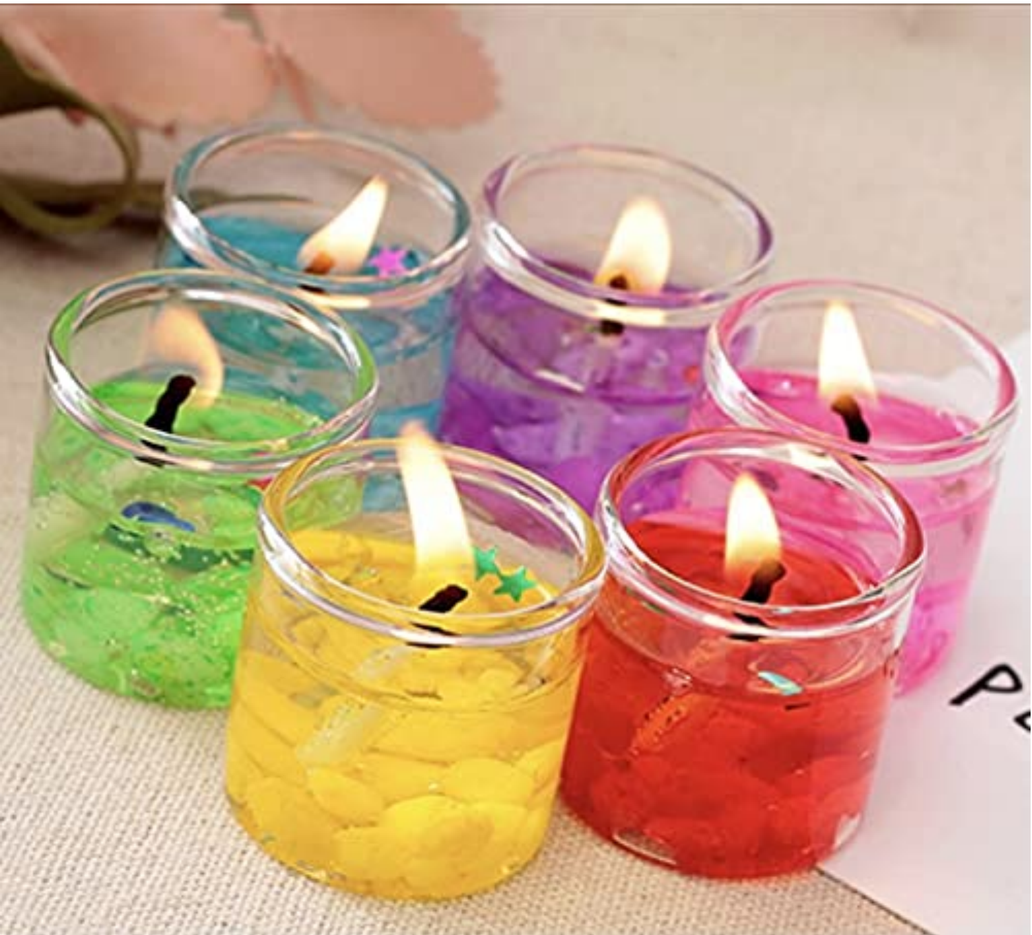 Picture of Small Multicolour Decorated Mini Cute Little Glass Jelly Gel Candles for Home Décor Diwali Decoration, Spa, Birthdays, Party, Festivals