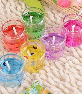 Picture of Small Multicolour Decorated Mini Cute Little Glass Jelly Gel Candles for Home Décor Diwali Decoration, Spa, Birthdays, Party, Festivals