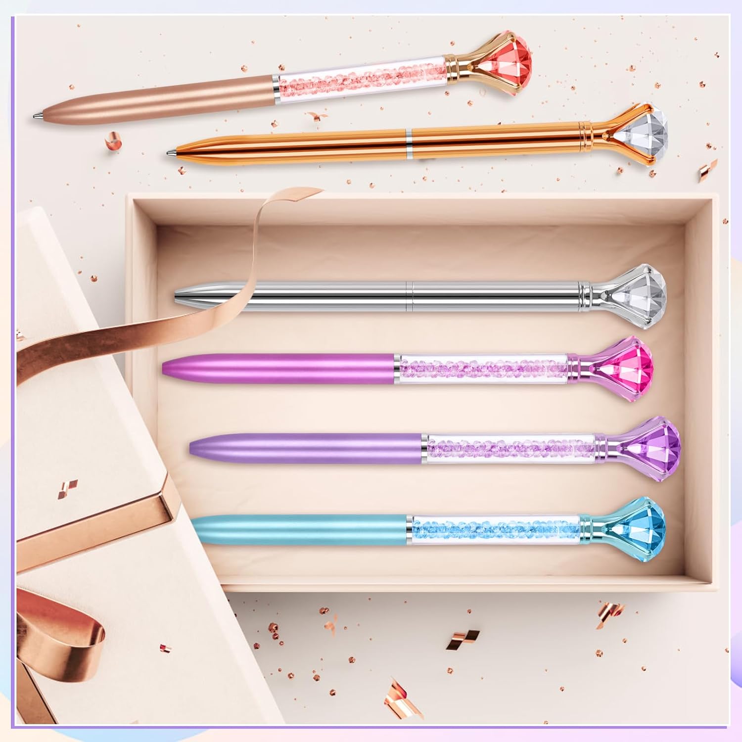 Picture of Diamond Pens with Crystal,Pens with Diamonds on Top, Diamond Pens Bulk including Black Ink Pen Refill, Diamond Top Pens for Office School Home