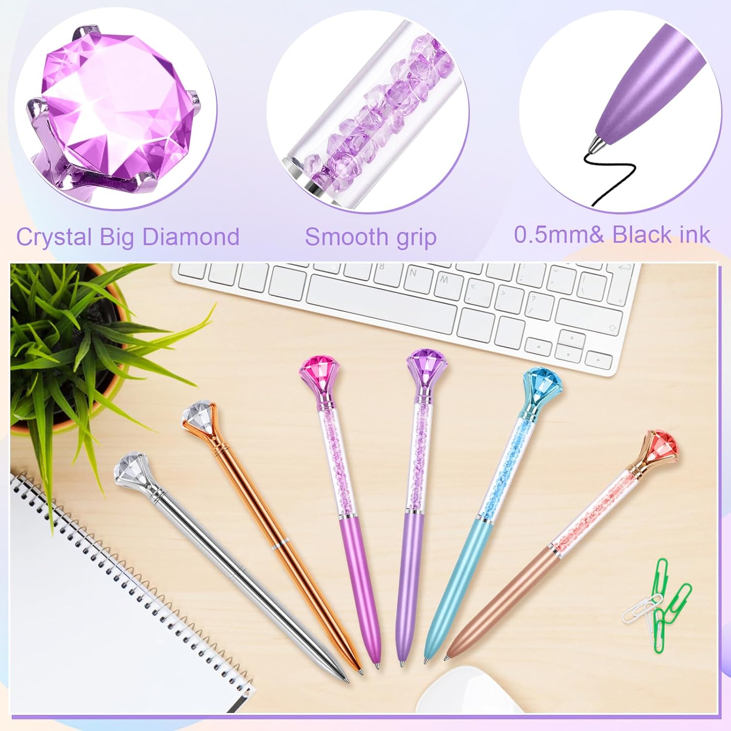 Picture of Diamond Pens with Crystal,Pens with Diamonds on Top, Diamond Pens Bulk including Black Ink Pen Refill, Diamond Top Pens for Office School Home