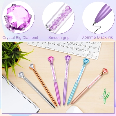 Picture of Diamond Pens with Crystal,Pens with Diamonds on Top, Diamond Pens Bulk including Black Ink Pen Refill, Diamond Top Pens for Office School Home