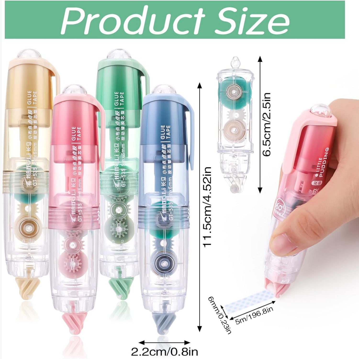 Picture of Glue Tape, Retractable Glue Tape Roller, Double Sided Tape Dispenser with Tape Refills, Transparent Tape Pen for Crafting, Cards, Photo, Journal and Scrapbooking(5mx6mm)