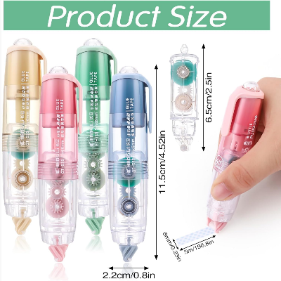Picture of Glue Tape, Retractable Glue Tape Roller, Double Sided Tape Dispenser with Tape Refills, Transparent Tape Pen for Crafting, Cards, Photo, Journal and Scrapbooking(5mx6mm)