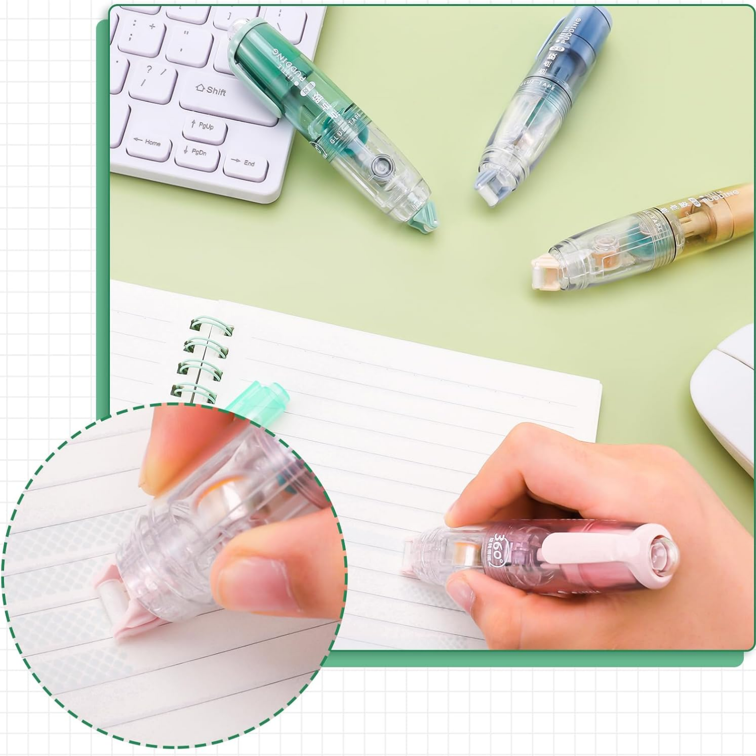 Picture of Glue Tape, Retractable Glue Tape Roller, Double Sided Tape Dispenser with Tape Refills, Transparent Tape Pen for Crafting, Cards, Photo, Journal and Scrapbooking(5mx6mm)