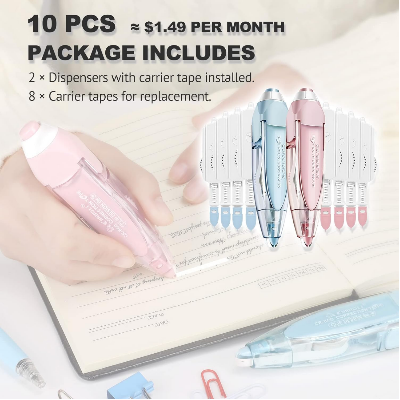 Picture of Quick Dry Refillable Retractable White Out Correction Tape, Mini Small Japanese Aesthetic Cute White Out Tape, Refill Pen Applicator, for Kawaii School Office Students Kids Supplies