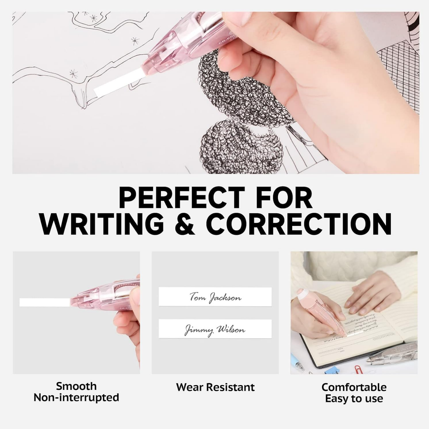 Picture of Quick Dry Refillable Retractable White Out Correction Tape, Mini Small Japanese Aesthetic Cute White Out Tape, Refill Pen Applicator, for Kawaii School Office Students Kids Supplies