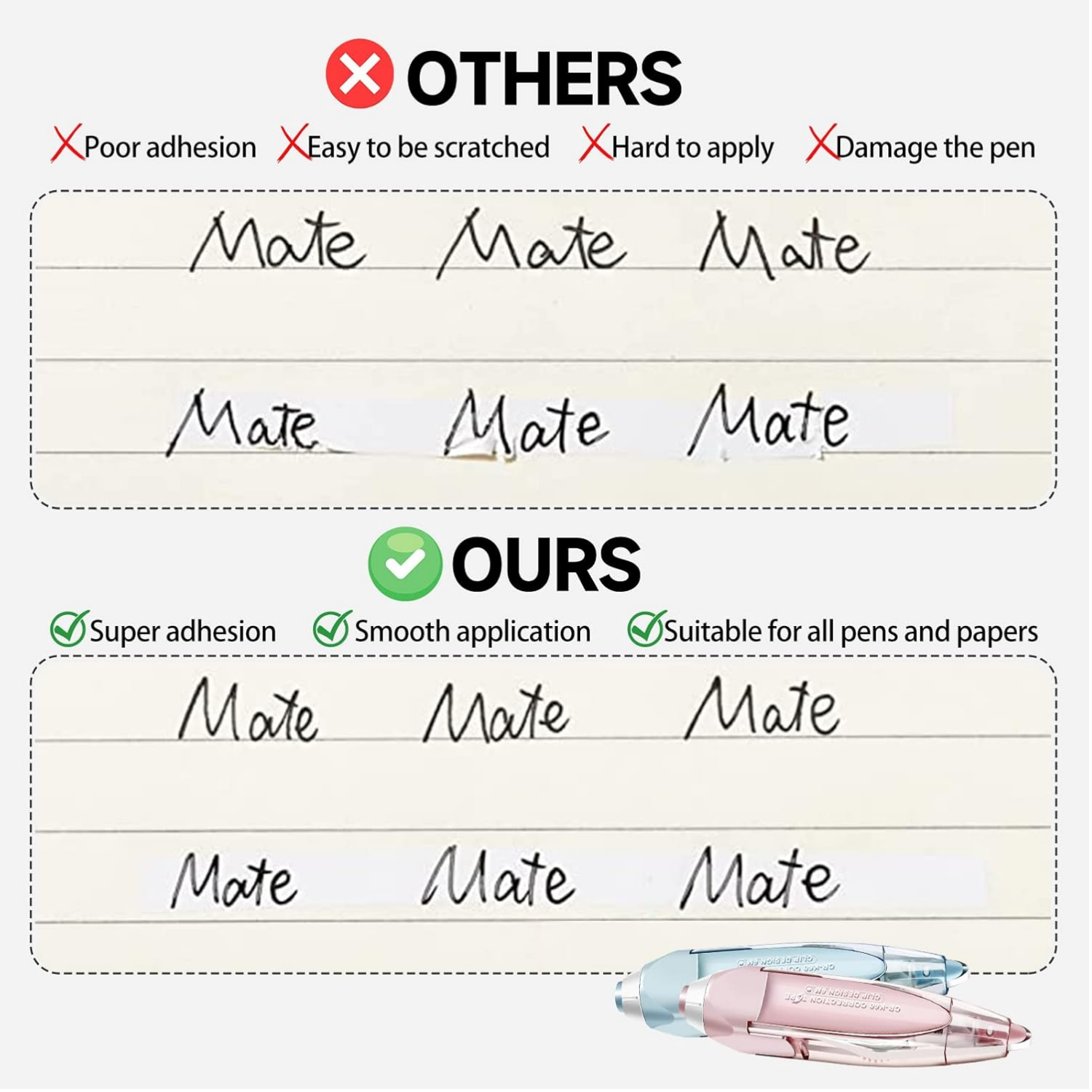 Picture of Quick Dry Refillable Retractable White Out Correction Tape, Mini Small Japanese Aesthetic Cute White Out Tape, Refill Pen Applicator, for Kawaii School Office Students Kids Supplies