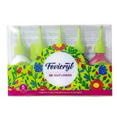 Picture of Fevicryl 3D Outliners Regular Kit 20ml x 5 | Fabric and Multi-Surface 3D Outliners Assorted Pack, Multi Colour