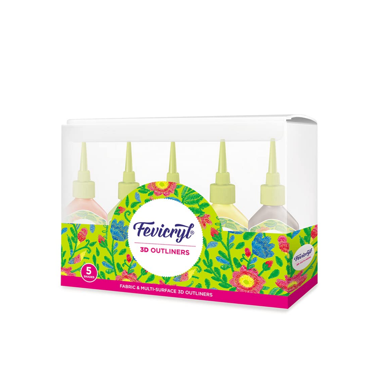 Picture of Fevicryl 3D Outliners Regular Kit 20ml x 5 | Fabric and Multi-Surface 3D Outliners Assorted Pack, Multi Colour