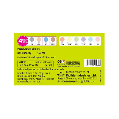 Picture of Fevicryl Acrylic Colours Pastel Kit | 10 Colours x 15 ml | DIY Paint, Rich Pigment | Multicolour & Multi-surface | Non-Cracking Paint for Canvas, Wood, Leather, Earthenware, Metal