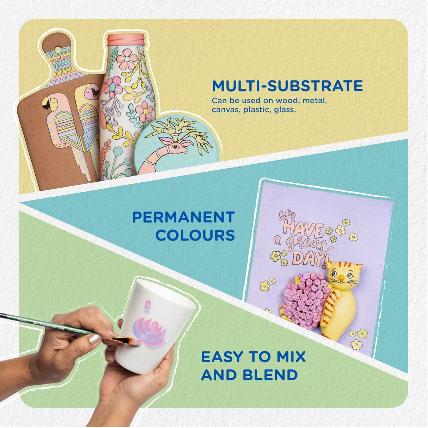 Picture of Fevicryl Acrylic Colours Pastel Kit | 10 Colours x 15 ml | DIY Paint, Rich Pigment | Multicolour & Multi-surface | Non-Cracking Paint for Canvas, Wood, Leather, Earthenware, Metal