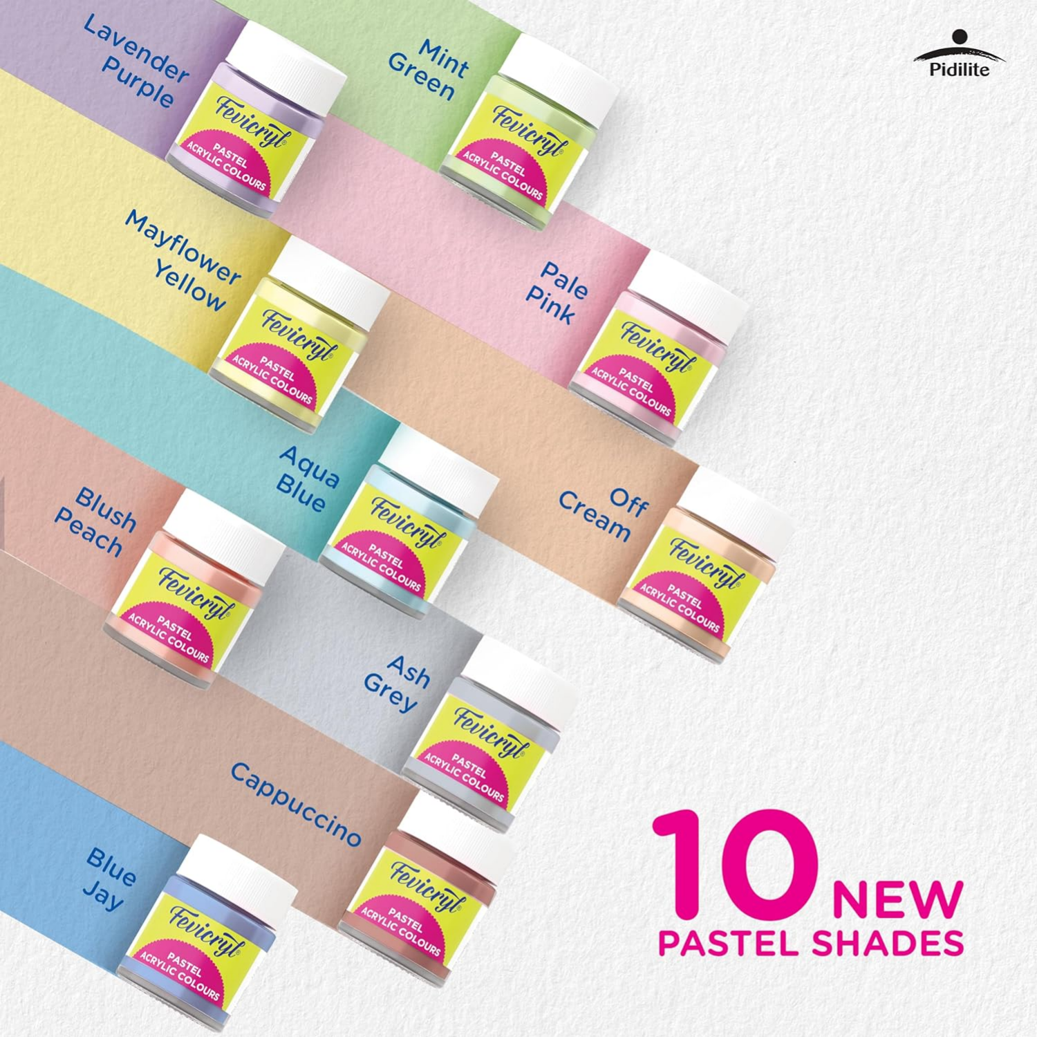 Picture of Fevicryl Acrylic Colours Pastel Kit | 10 Colours x 15 ml | DIY Paint, Rich Pigment | Multicolour & Multi-surface | Non-Cracking Paint for Canvas, Wood, Leather, Earthenware, Metal