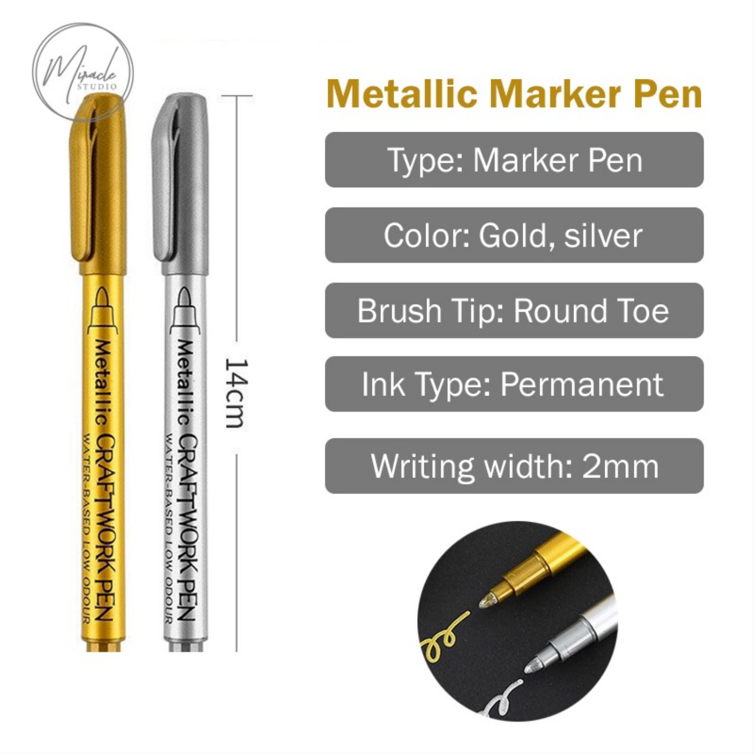 Picture of METTTALIC BRUSH PEN GOLD / SILVER  WATER BASED LOW ODOUR