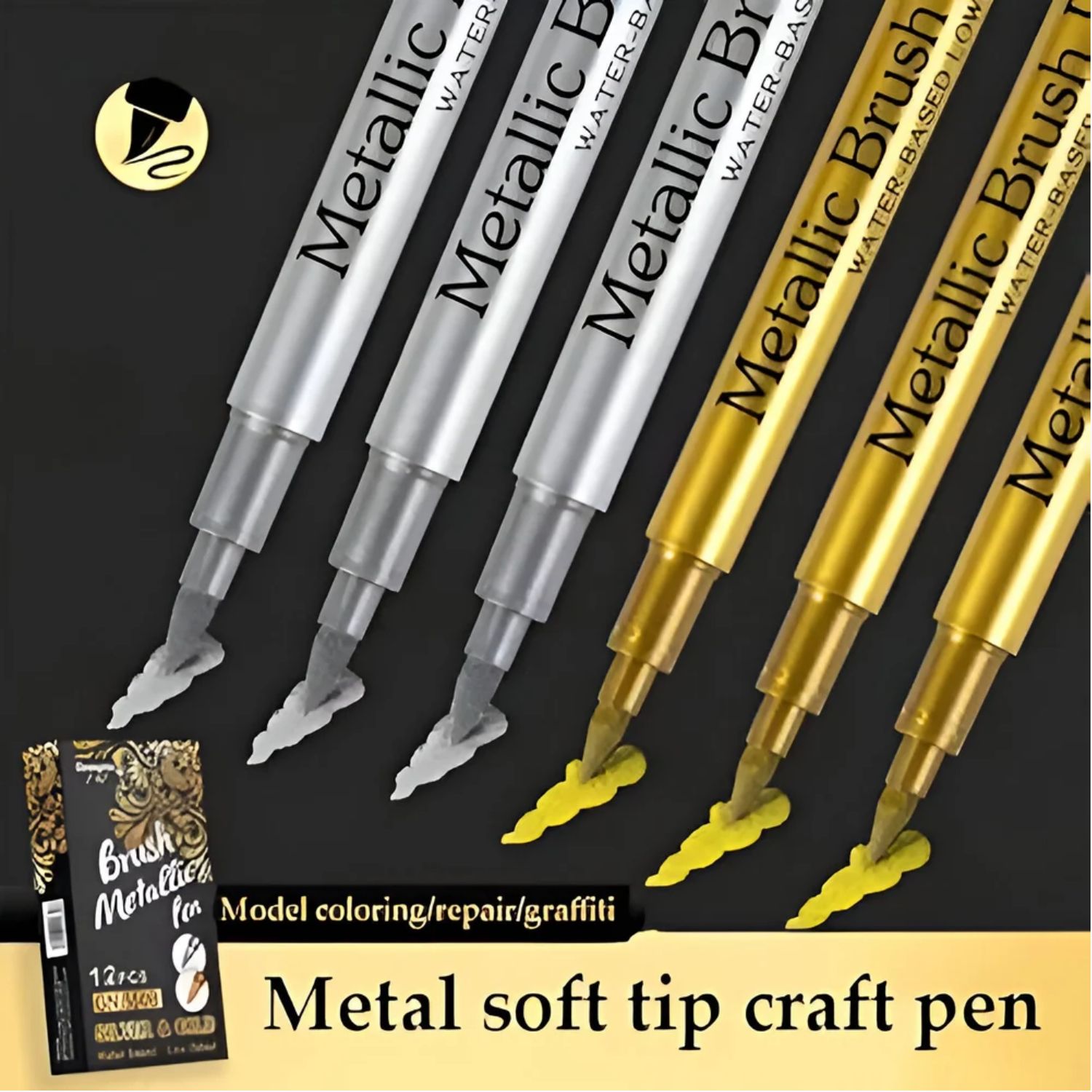 Picture of METTTALIC BRUSH PEN GOLD / SILVER  WATER BASED LOW ODOUR