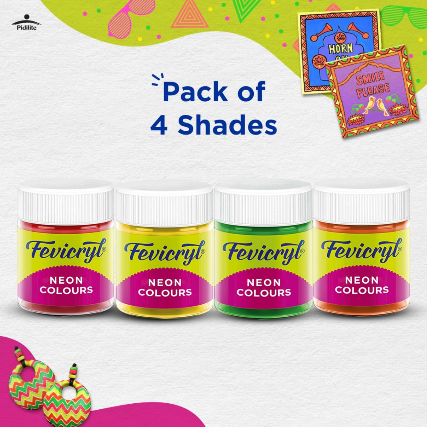 Picture of Fevicryl Neon Acrylic Colour Kit, 4 Shades, 15ml each